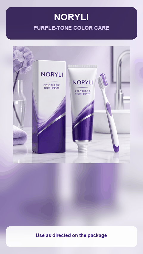 Animated NORYLI purple-tone toothpaste presentation